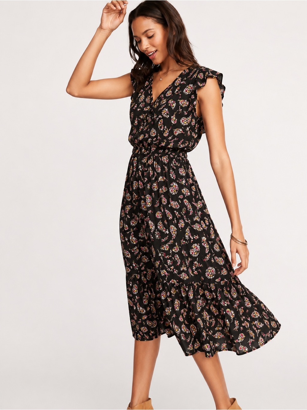 NWT Old Navy Flutter Sleeve Button-Front Midi Dress